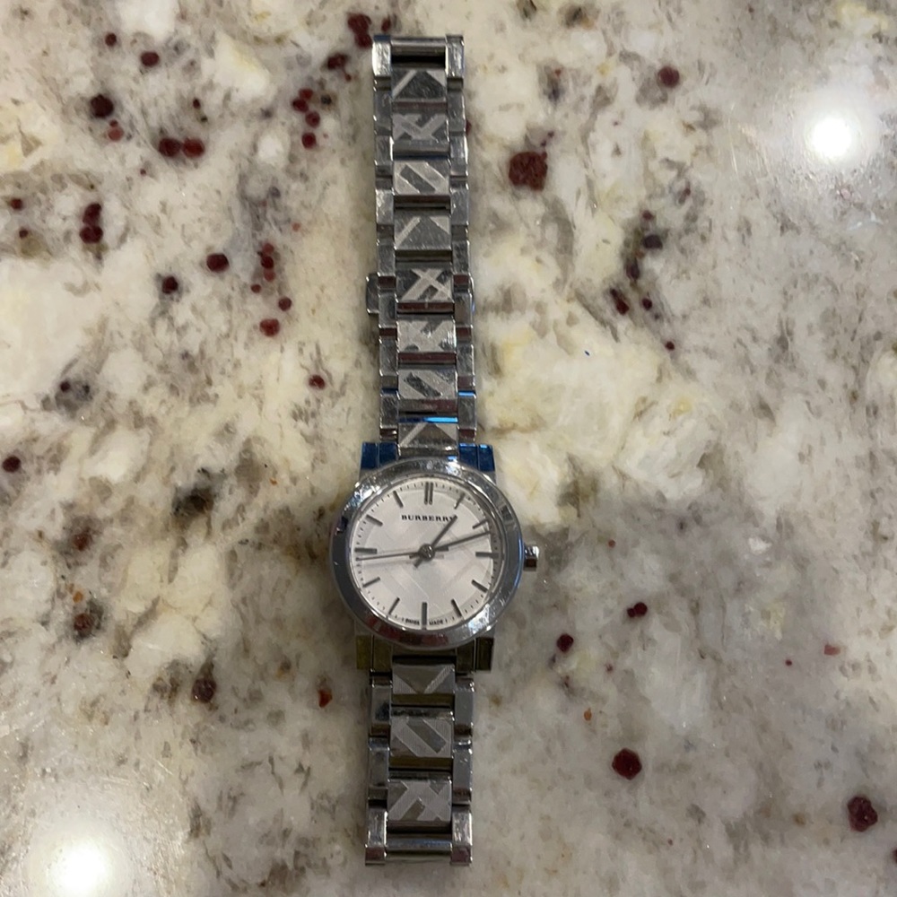 Burberry silver watch.